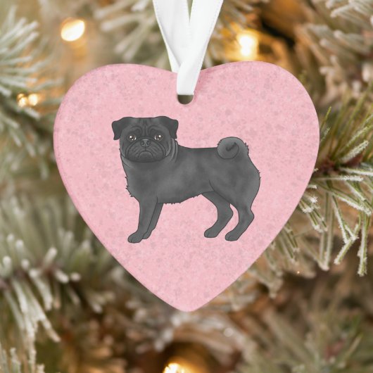 Zwart Pug Dog Illustratie met aangepaste tekst roz Ornament (Boom)