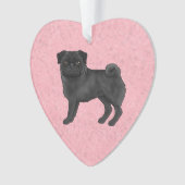 Zwart Pug Dog Illustratie met aangepaste tekst roz Ornament (voorkant)