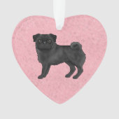 Zwart Pug Dog Illustratie met aangepaste tekst roz Ornament (voorkant)