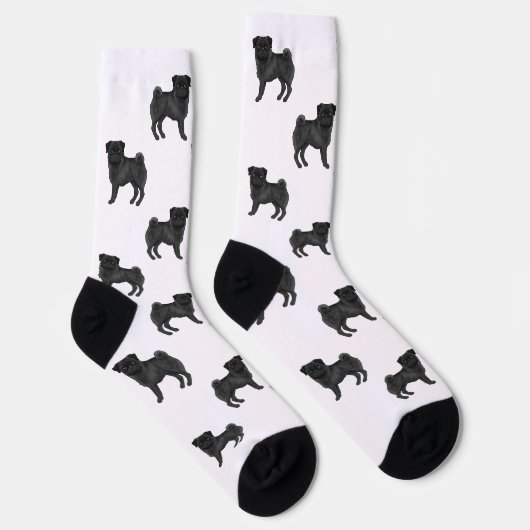 Zwart Pug Dog Mops Design Schattige Cartoon Dog Pa Sokken (Rechts)