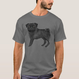 Zwart Pug Dog Schattig Cartoon Dog Illustratie T-shirt