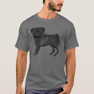Zwart Pug Dog Schattig Cartoon Dog Illustratie T-shirt