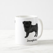 Zwart Pug Dog Schattige Cartoon Dog Mops met Naam Koffiemok (Voorkant rechts)