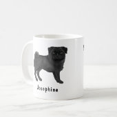 Zwart Pug Dog Schattige Cartoon Dog Mops met Naam Koffiemok (Voorkant links)