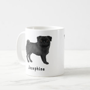 Zwart Pug Dog Schattige Cartoon Dog Mops met Naam Koffiemok
