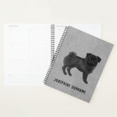 Zwart Pug Dog Schattige Cartoon Mops Illustratie G Planner (Display)