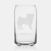 Zwart Pug Dog Schattige Cartoon Mops met aangepast Blikvorm Glas (Achterkant)