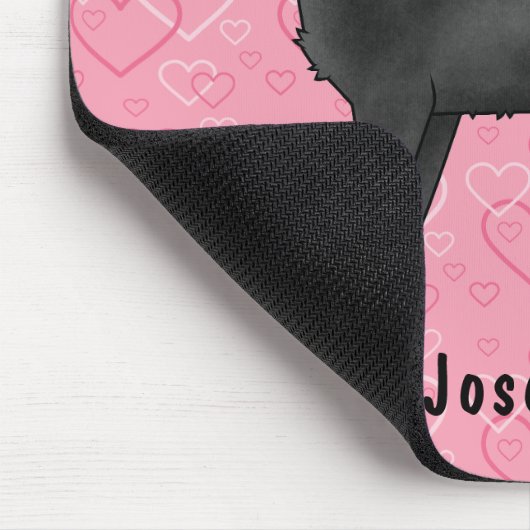 Zwart Pug Dog Schattige Mops en roze harten met na Muismat (Hoek)