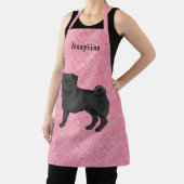 Zwart Pug Dog Schattige Mops en roze harten met na Schort (Insitu)