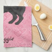 Zwart Pug Dog Schattige Mops en roze harten met na Theedoek (Quarter Fold)