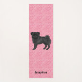 Zwart Pug Dog Schattige Mops en roze harten met na Yogamat (Voorkant)