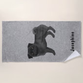 Zwart Pug Dog Schattige Mops Hondenras Design Grij Strandlaken (Voorkant)