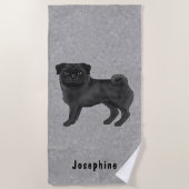 Zwart Pug Dog Schattige Mops Hondenras Design Grij Strandlaken (Voorkant)