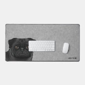 Zwart Pug Head Cartoon Dog met aangepaste naam Gri Bureaumat (Keyboard & Muis)