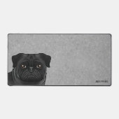 Zwart Pug Head Cartoon Dog met aangepaste naam Gri Bureaumat (Voorkant)