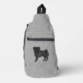 Zwart Pug Hond Canine Cartoon Hond Illustratie Gri Sling Bag (Voorkant)