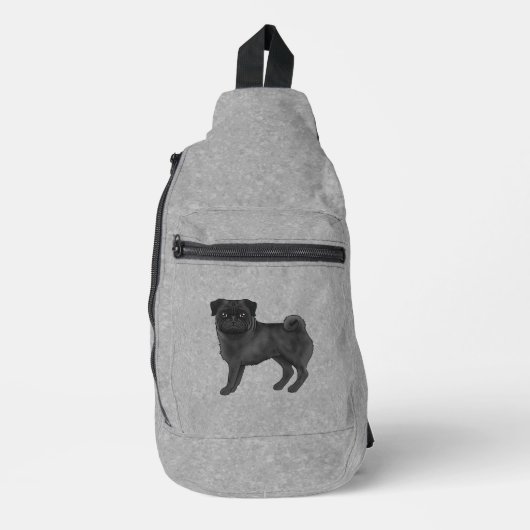 Zwart Pug Hond Canine Cartoon Hond Illustratie Gri Sling Bag (Voorkant)