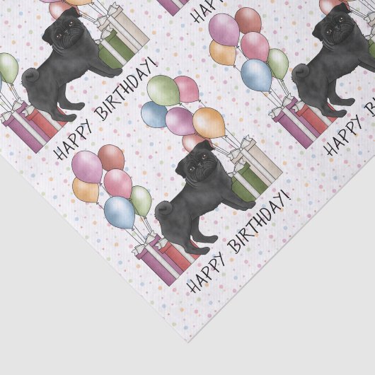 Zwart Pug Hond Kleurrijke Pastel Gelukkige Verjaar Tissuepapier (Detail)