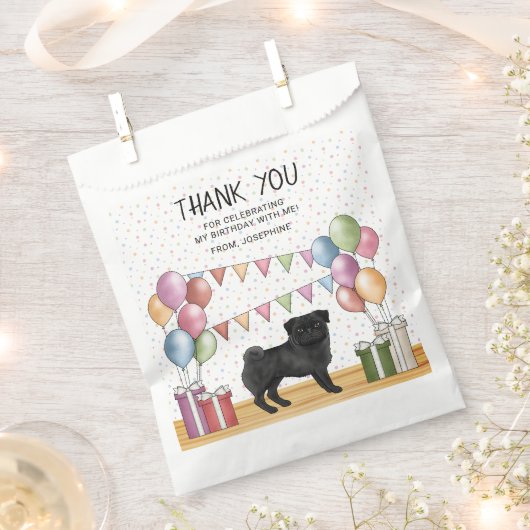 Zwart Pug Hond Kleurrijke Pastel Verjaardag Dank u Bedankzakje (Geknipt)