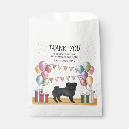 Zwart Pug Hond Kleurrijke Pastel Verjaardag Dank u Bedankzakje (Voorkant)