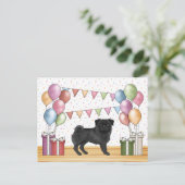 Zwart Pug Hond Kleurrijke Pastel Verjaardagsballon Briefkaart (Staand voorkant)