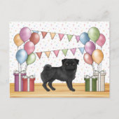 Zwart Pug Hond Kleurrijke Pastel Verjaardagsballon Briefkaart (Voorkant)