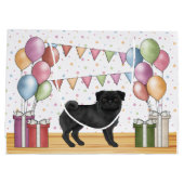 Zwart Pug Hond Kleurrijke Pastel Verjaardagsballon Groot Cadeauzakje (Achterkant)