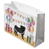 Zwart Pug Hond Kleurrijke Pastel Verjaardagsballon Groot Cadeauzakje (Achterkant Gekanteld)