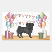 Zwart Pug Hond Kleurrijke Pastel Verjaardagsballon Rechthoekige Sticker (Voorkant)