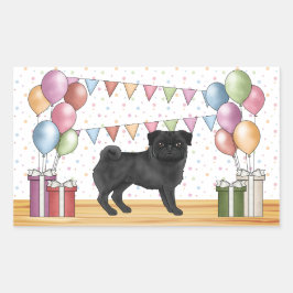 Zwart Pug Hond Kleurrijke Pastel Verjaardagsballon Rechthoekige Sticker