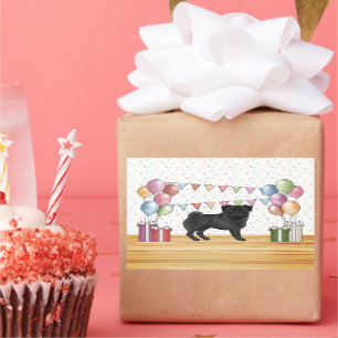 Zwart Pug Hond Kleurrijke Pastel Verjaardagsballon Rechthoekige Sticker