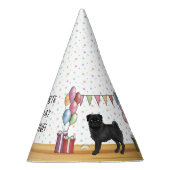 Zwart Pug Hond Kleurrijke Pastels Gelukkige Verjaa Feesthoedjes (Rechts)