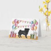 Zwart Pug Hond Kleurrijke Pastels Gelukkige Verjaa Kaart (Gele Bloem)