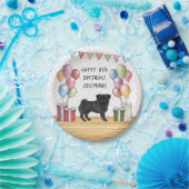 Zwart Pug Hond Kleurrijke Pastels Gelukkige Verjaa Papieren Bordje (Feest)