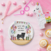 Zwart Pug Hond Kleurrijke Pastels Gelukkige Verjaa Papieren Bordje (Feest)