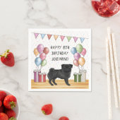 Zwart Pug Hond Kleurrijke Pastels Gelukkige Verjaa Servet (Insitu)