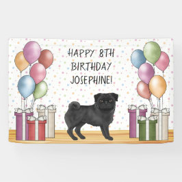 Zwart Pug Hond Kleurrijke Pastels Gelukkige Verjaa Spandoek