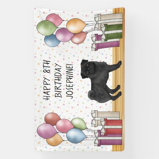 Zwart Pug Hond Kleurrijke Pastels Gelukkige Verjaa Spandoek (Verticaal)