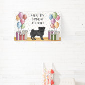Zwart Pug Hond Kleurrijke Pastels Gelukkige Verjaa Spandoek (Insitu)