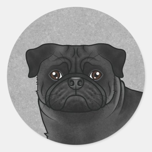 Zwart Pug Hondengezicht Close-up Cartoon Illustrat Ronde Sticker (Voorkant)