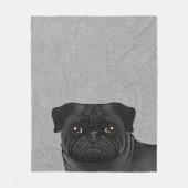 Zwart Pug Hondenhoofd Close-up Cartoon Illustratie Fleece Deken (Voorkant)