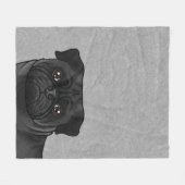 Zwart Pug Hondenhoofd Close-up Cartoon Illustratie Fleece Deken (Voorkant (Horizontaal))