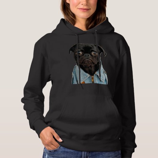 Zwart Pug in Jeans Sticker Classic T-Shirt 181 (Voorkant)