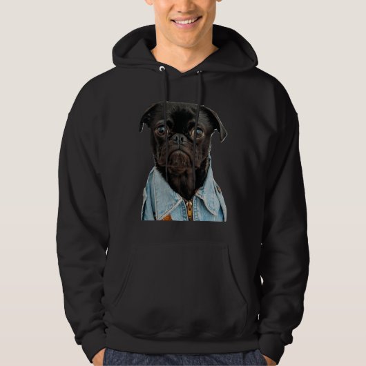 Zwart Pug in Jeans Sticker Classic T-Shirt 181 (Voorkant)