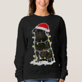 Zwart Pug Kerst Licht Klassiek T-shirt 134 (Voorkant)