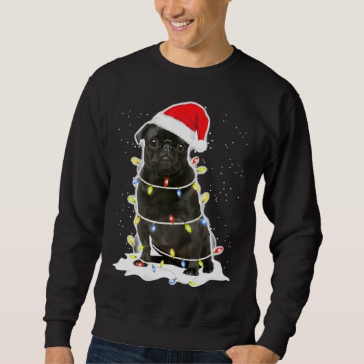 Zwart Pug Kerst Licht Klassiek T-shirt 134 (Voorkant)