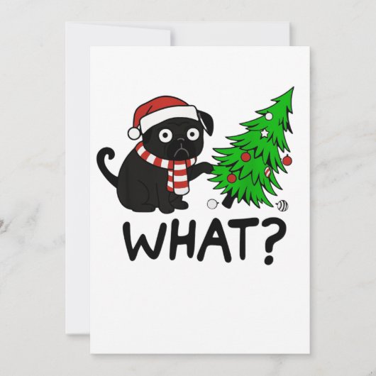 Zwart Pug Kerstcadeau Idee Feestdagenkaart (Voorkant)