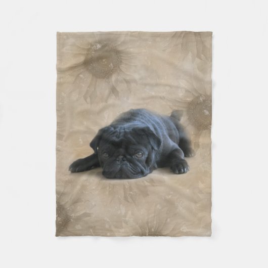 Zwart Pug Lover Hond Fleece Deken (Voorkant)