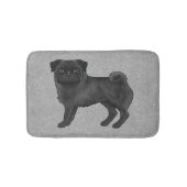 Zwart Pug Mops Breed Dog Cartoon Illustratie Grijs Badmat (Voorkant)