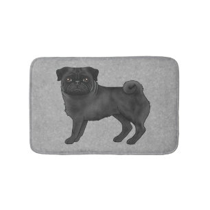 Zwart Pug Mops Breed Dog Cartoon Illustratie Grijs Badmat